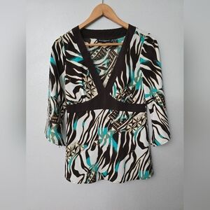 Vtg Y2K Babydoll Top 3/4 Spilt Sleeve Women Size Small Retro Blue Diamond